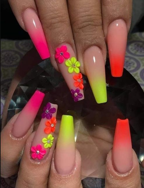 summer nails Neon Acrylic Nails, Dope Nail Designs, Long Acrylic Nails Coffin, Polish Colors, Summer Acrylic Nails, Neon Nails, Spring Nail, Hot Nails, Luxury Nails