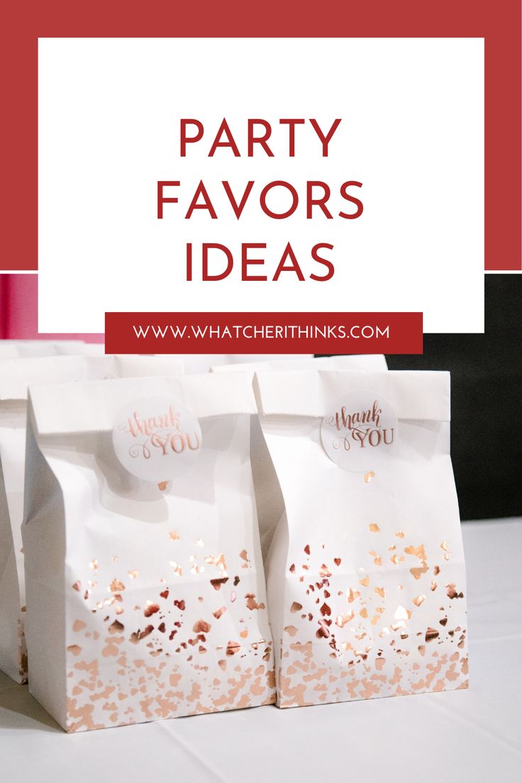 two paper bags with confetti on them and the words party favors ideas above it