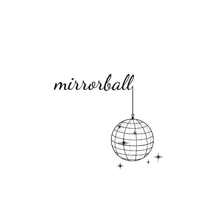 a black and white drawing of a ball with the word mirrorball hanging from it