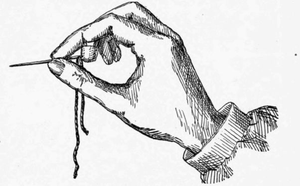 a drawing of a hand holding a needle