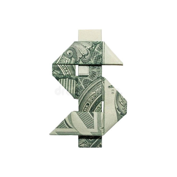 an origami sculpture made out of money on a white background with the letter s