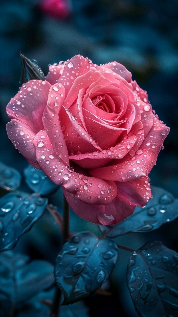 a pink rose with water droplets on it