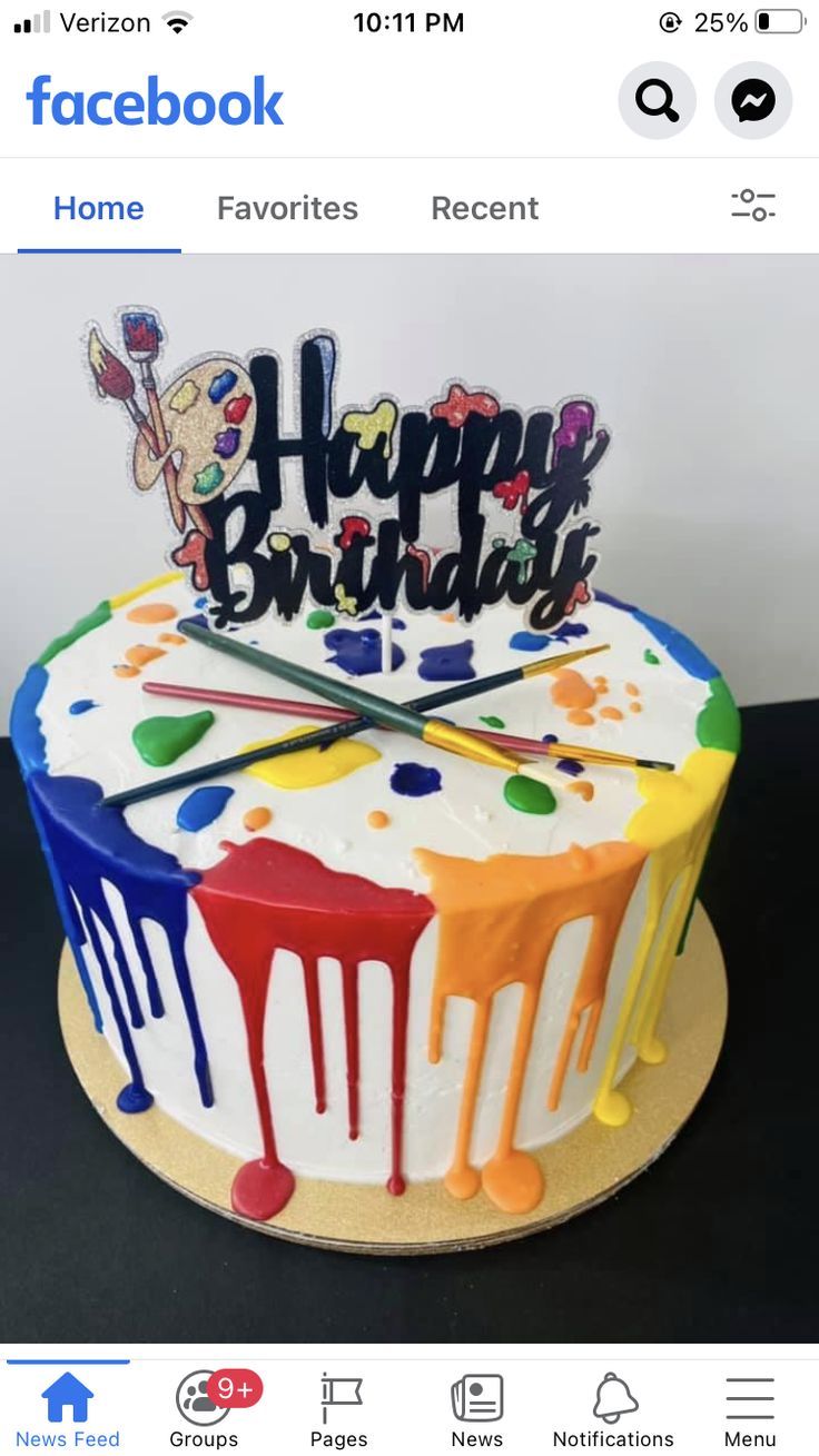 a birthday cake with the words happy birthday painted on it and an image of a cartoon character