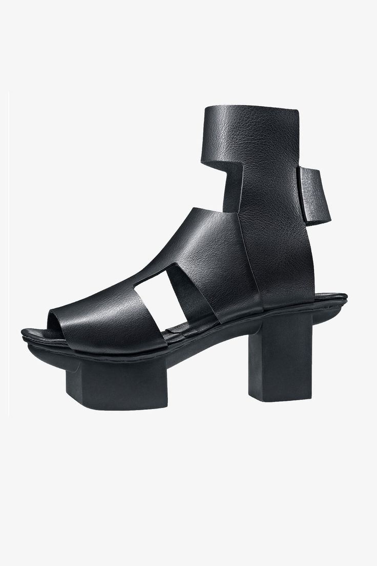 Trippen Schema Sandal | Black Trippen Shoes, Poncho Jacket, Wrap Jumpsuit, Tie Dye Denim, Travel Wear, Platform Heel, Green Shoes, Brown Shoe, Black Mirror