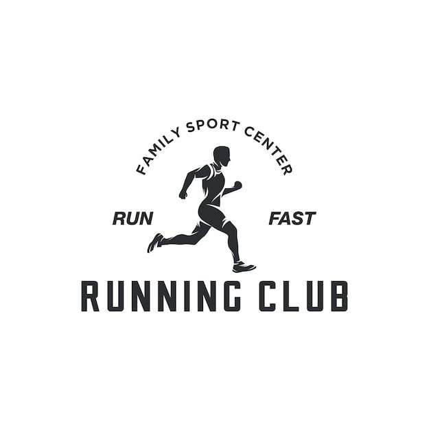 the running club logo is shown in black and white, with an image of a man running