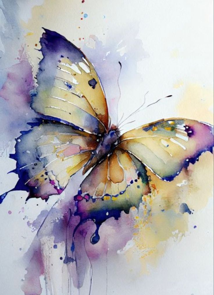 a watercolor painting of a yellow butterfly