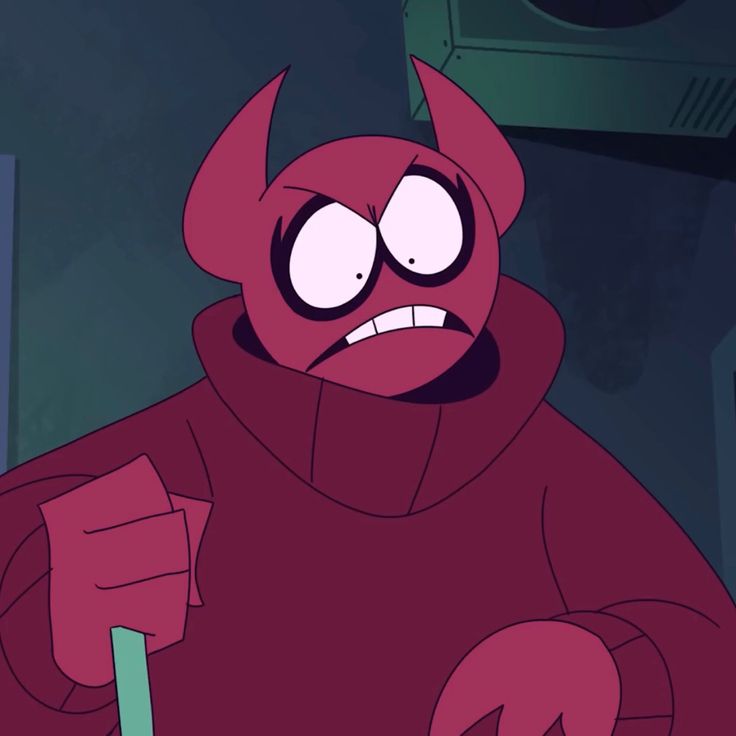 a cartoon character in a red devil outfit looking at the camera with an angry look on his face