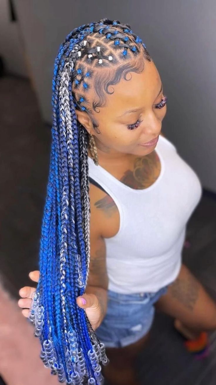 Blue Braids, Weave Hairstyles Braided, Big Box Braids Hairstyles, Feed In Braids Hairstyles, Birthday Hairstyles, Box Braids Hairstyles For Black Women, Cute Braided Hairstyles, Braids Hairstyles Pictures, Braided Cornrow Hairstyles