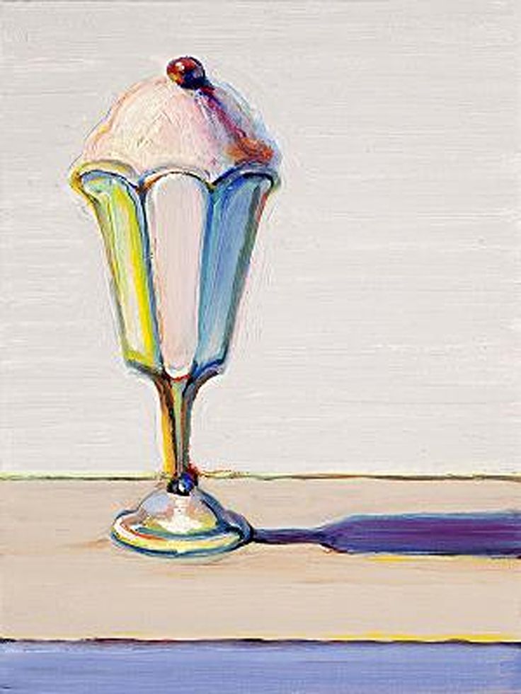 a painting of an ice cream sundae on a table