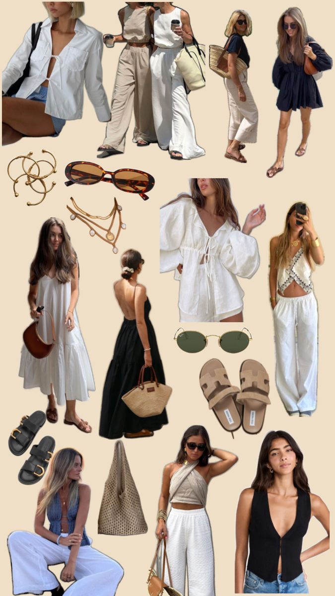 Greece Outfit, Classy Summer Outfits, Beachy Outfits, European Aesthetic, European Summer Outfits, Classic Style Outfits, Bali Fashion, Outfit Collage, Europe Fashion