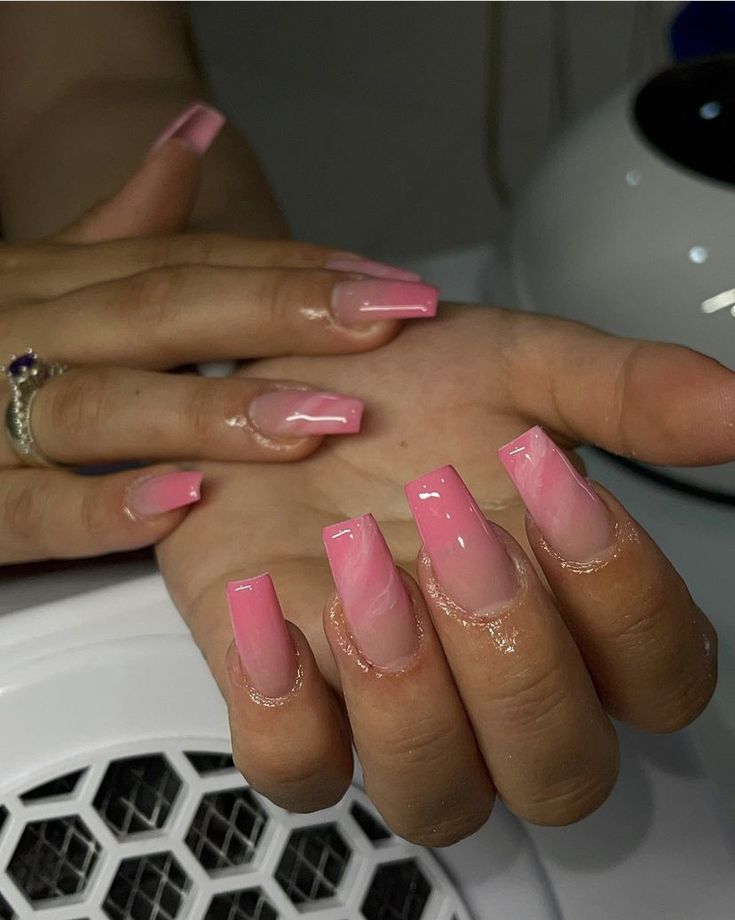 Pink nail inspo Pink Nails Ideas Medium, Acrylic Nails Pretty Pink, Pink Nails Coffin Design, Ombre Nails Holiday, Pink Ombre Nails French Tips, Nail Ideas Gel Pink, Neutral Pink Nails With Design, Natural Pink Acrylic Nails Design, Summer Nails Pink Ombre