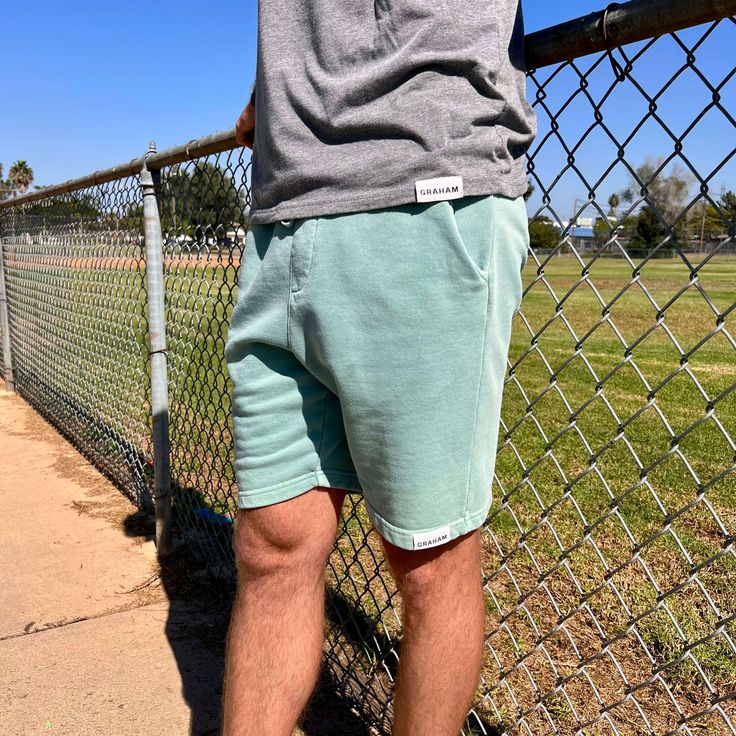 mens mint sweat shorts Cotton Athleisure Sweatpants Short Length, Athleisure Cotton Short Sweatpants, Athleisure Cotton Short Length Sweatpants, Short Length Cotton Sweatpants In Athleisure Style, Cotton Athleisure Sweatpants In Short Length, Cotton Activewear With Drawstring Shorts, Short Cotton Activewear With Drawstring, Cotton Activewear With Drawstring And Short Length, Summer Sports Sweatpants With Drawstring