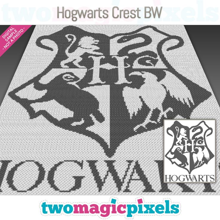 the hogwarts crest is shown in black and white, with two lions on it