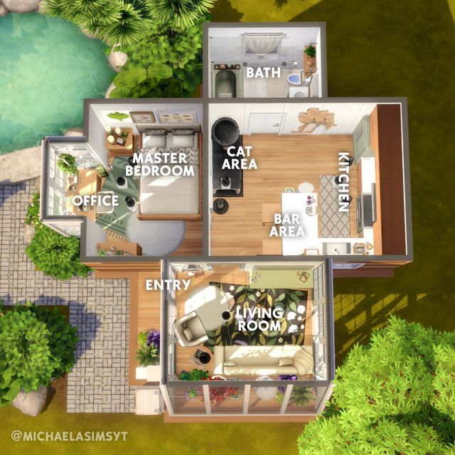 an aerial view of a house with two rooms