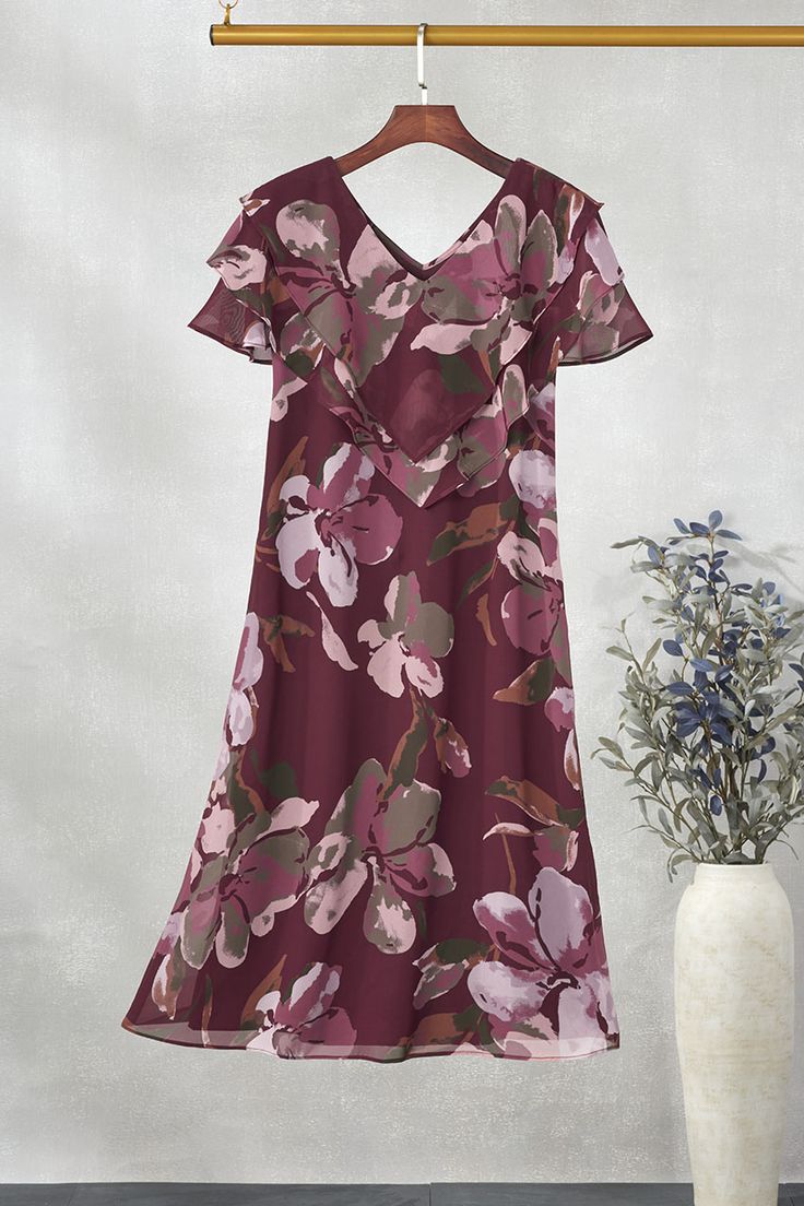 Splashed with florals, this light chiffon dress flows with beautiful movement – complemented by floaty tiered layers that create short flutter sleeves. Tiered Sleeve, Knit Denim, Flutter Sleeves, Chiffon Dress, Flutter Sleeve, Jeans Shop, Workout Shorts, Sleeve Dress, Knit Top