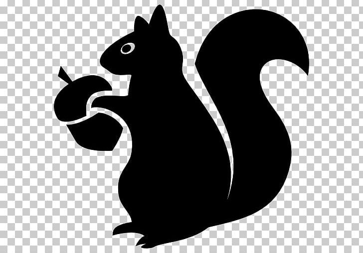 a squirrel holding an apple in its paws, black and white silhouette on transparent background