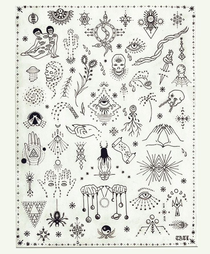 an old fashioned tattoo design is shown in black and white, with lots of different designs