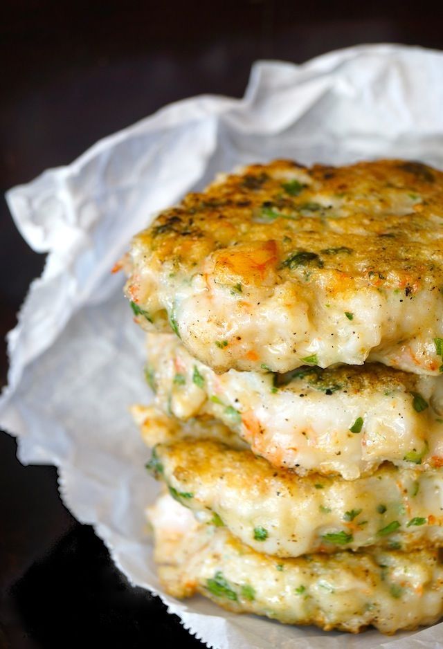 three crab cakes stacked on top of each other