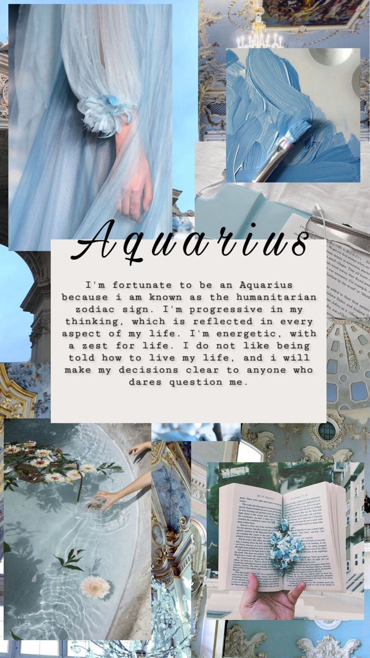 an article about aquarius is shown in this collage with images of blue and white