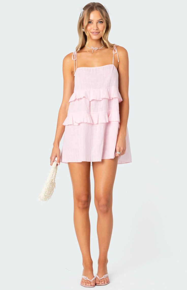 Edikted Dorothia Sheer Linen Look Mini Dress | PacSun Rush Outfits, Visionary Fashion, Babydoll Style, Mini Dresses Online, Swimwear Dress, Hoco Dresses, Pink Mini Dresses, Babydoll Dress, Dance Dresses