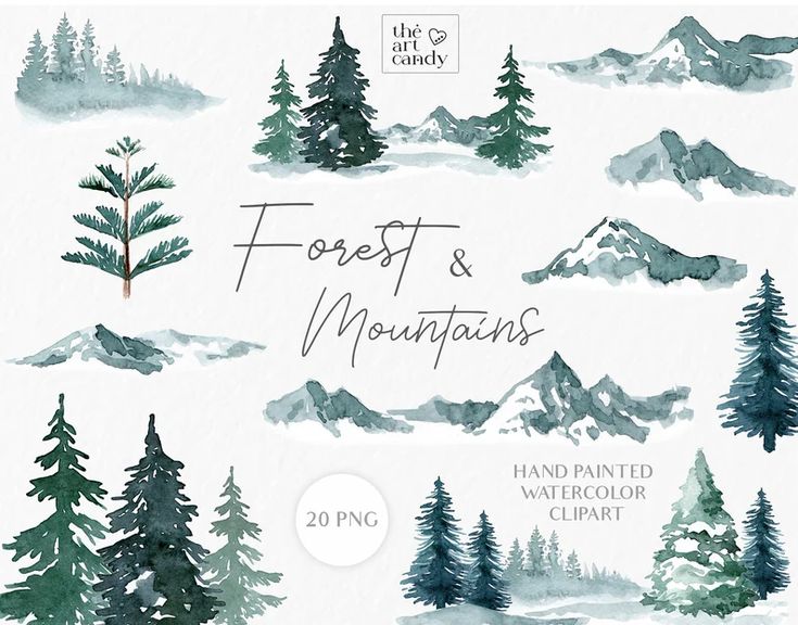 forest and mountains watercolor clipart