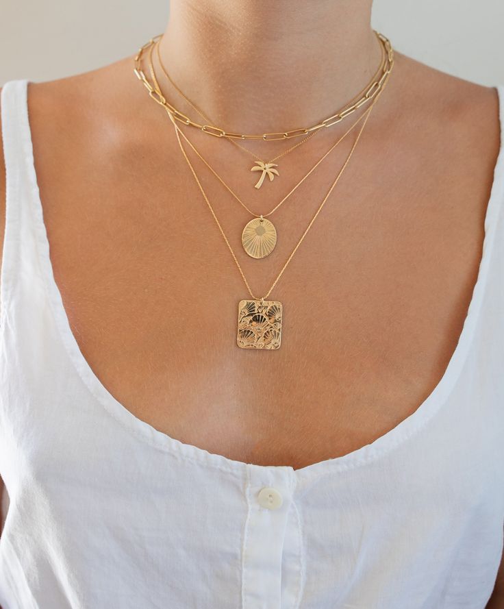 Wear solo or layer up with this statement chain. Gold overlay. 16" chain with 2” extender Handmade just for you in our Costa Mesa, CA studio. Layer Chain Necklace, Palm Tree Necklace, Layer Chain, Rectangle Necklace, Shell Print, Oval Necklace, Gold Overlay, Tree Necklace, Cuff Rings