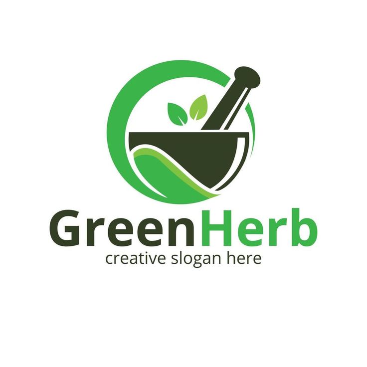 green herb logo with mortar and sprout