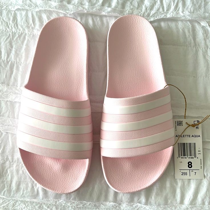 Pink Adidas Slides Size 8 Brand New Pink Adidas Slides, Adidas Casual Sandals For Spring, Pink Low-top Sandals For Spring, Pink Spring Sandals, Adidas Shoes Pink, Adidas Slippers, Pink Adidas Shoes, Light Pink Shoes, Slides Adidas