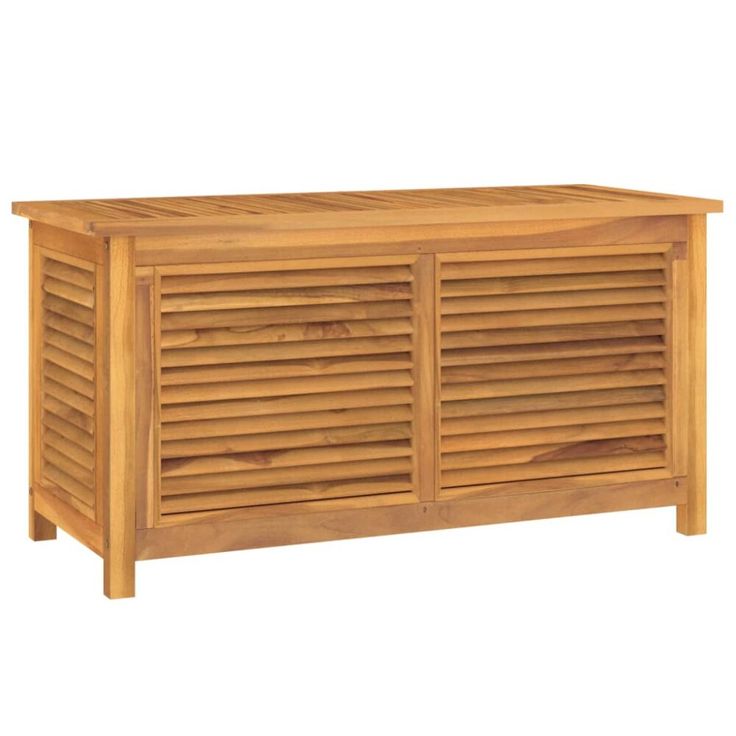 a wooden sideboard with shutters on the front and bottom panel, made out of wood