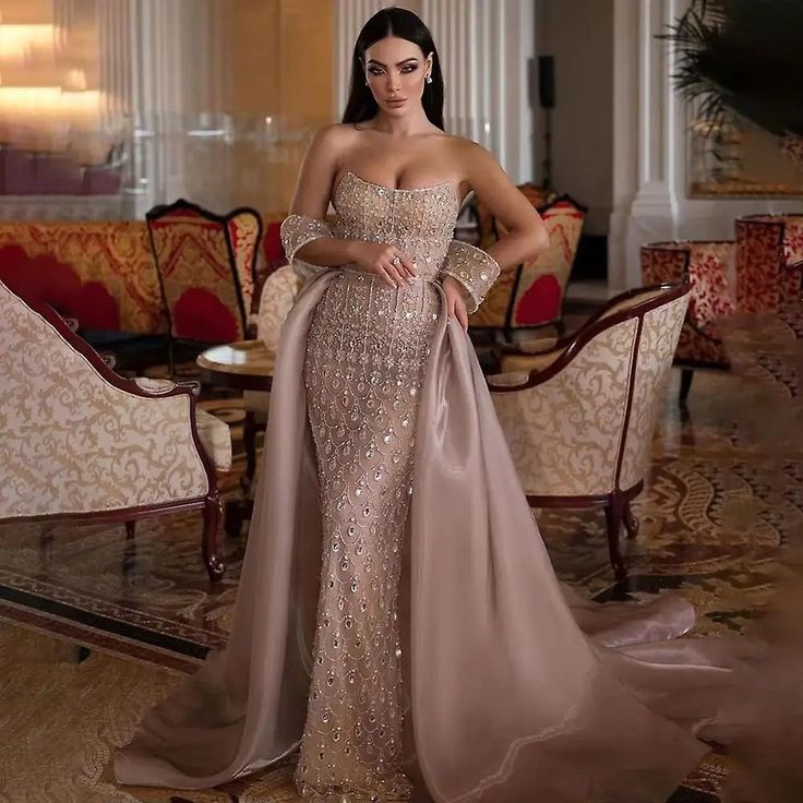 Luxury Champagne Mermaid Arabic Evening Dress for Wedding party SS168 Dress For Sister Of Bride, Elegant Dresses For Wedding Guest Classy Beautiful, Sister Of Bride Dress, Engagement Gowns Elegant, Sister Of The Bride Dress, Arabic Evening Dress, Henna Dress, Luxury Champagne, Dubai Women