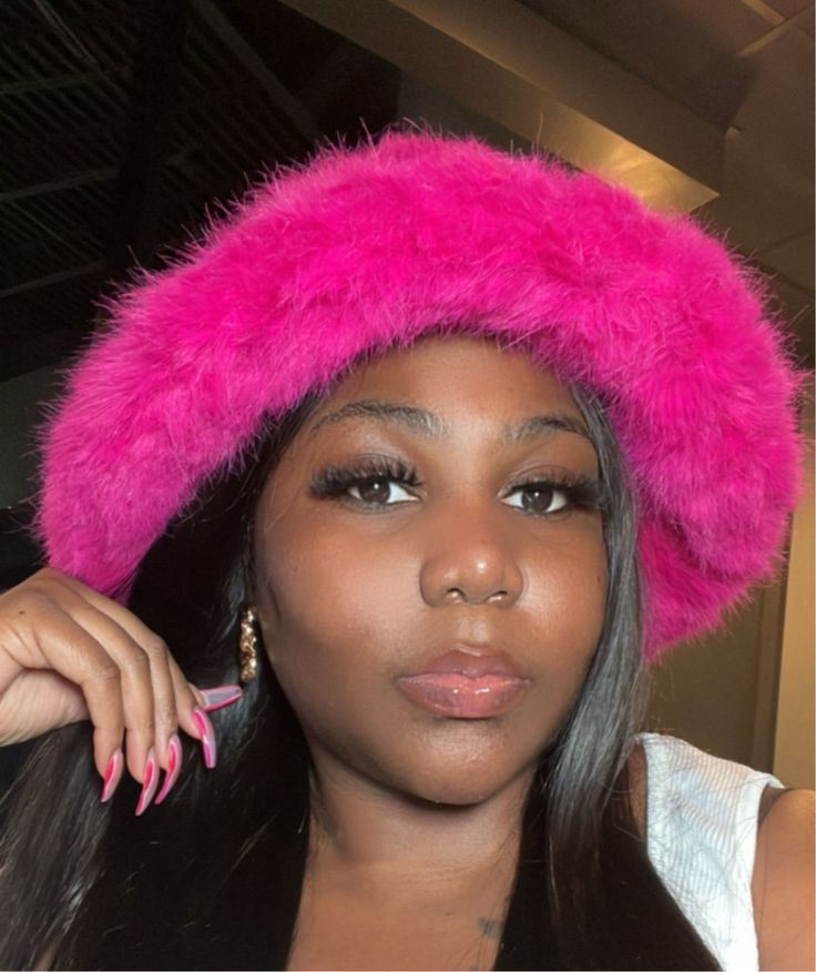 Hot pink Fur bucket hat Trendy Pink Party Hat, Trendy Pink Brimmed Hat, Trendy Pink Brimmed Mini Hats, Trendy Winter Hats With Faux Fur Lining, Trendy Faux Fur Winter Hat, Trendy Winter Faux Fur Hat, Trendy Pink Wide Brim Mini Hat, Trendy Mini Hats With Curved Brim For Winter, Trendy Winter Mini Hats With Curved Brim