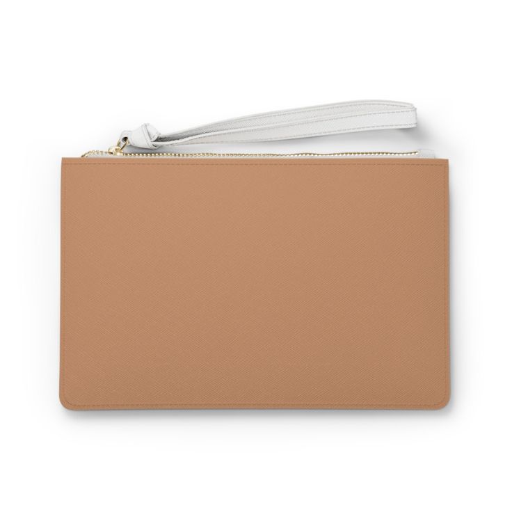 Designed with a loop handle to quickly free your hands, this custom clutch bag is made for the fashionista on the go. It can hold everyday essentials such as a phone, wallet, and keys. It features a zip fastening and a fully lined internal pocket. It is made of vegan leather in the Saffiano pattern finish that was invented by Prada. .: Vegan leather .: Saffiano pattern finish .: Small pocket inside .: Black lining .: Assembled in the USA from globally sourced parts Chic Handheld Wallets For Everyday Use, Chic Pouch With Cell Phone Pocket For Daily Use, Everyday Clutch With Mobile Phone Bag, Everyday Clutch For Mobile Phones, Rectangular Everyday Zipper Phone Bag, Modern Rectangular Clutch For Daily Use, Modern Handheld Clutch With Removable Pouch, Beige Mobile Phone Clutch Bag, Minimalist Rectangular Pouch With Zipper