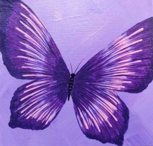 a painting of a purple butterfly is shown