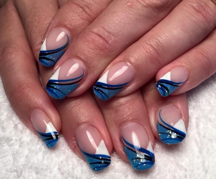 Anytime Nails, Blue And White Nails, Nail Tip Designs, Her Nails, French Nail Designs, Pretty Nail Art Designs, Pretty Nail Art, Toe Nail Art, Fancy Nails