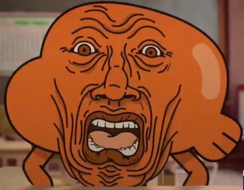 an orange cartoon character with its mouth wide open