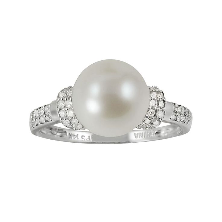 14k White Gold .21-ct. T.W. Diamond and Freshwater Cultured Pearl Ring, Women's, Size: 7 Cultured Pearl Ring, 10k Gold Ring, Pearl Rings, Right Hand Rings, Cabochon Ring, Freshwater Cultured Pearls, 14k White Gold Ring, Coat Women, White Gold Ring