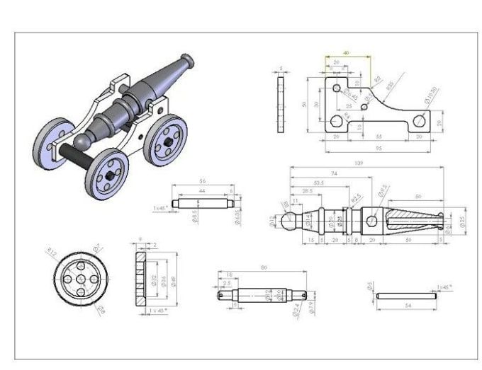 the drawing shows an image of a cannon and other parts to make it look like they are