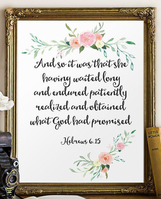 a framed print with the bible verse and flowers on it, next to an antique camera