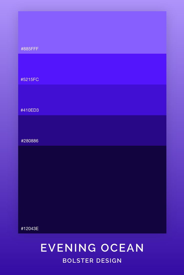 the color scheme for evening ocean is shown in shades of purple, blue and black