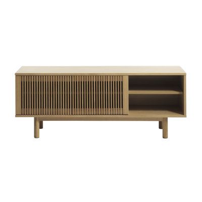 the sideboard is made out of wood and has an open shelf for storing items