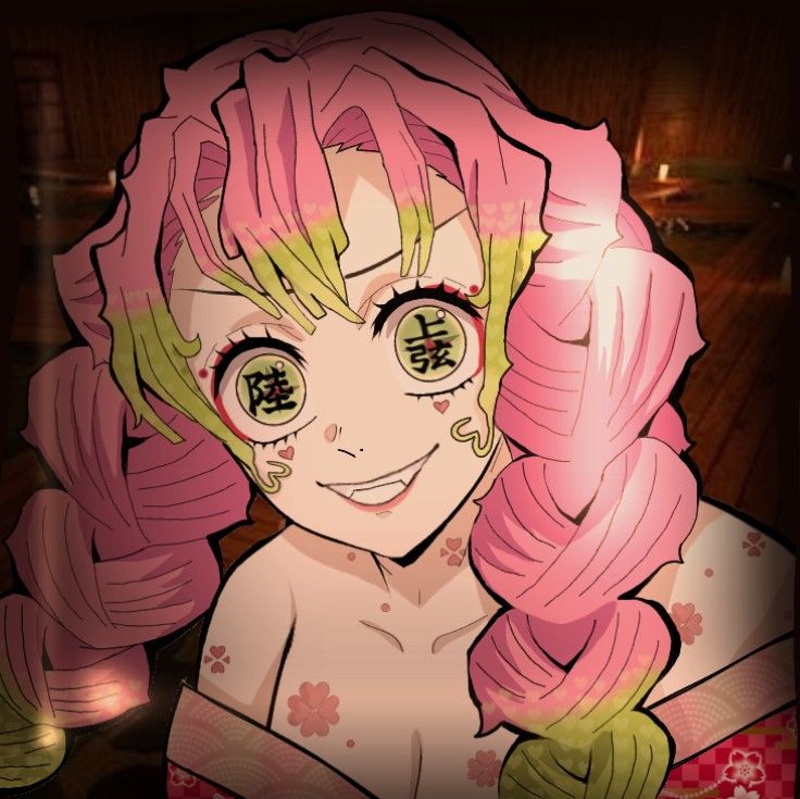 an anime character with pink hair and green eyes