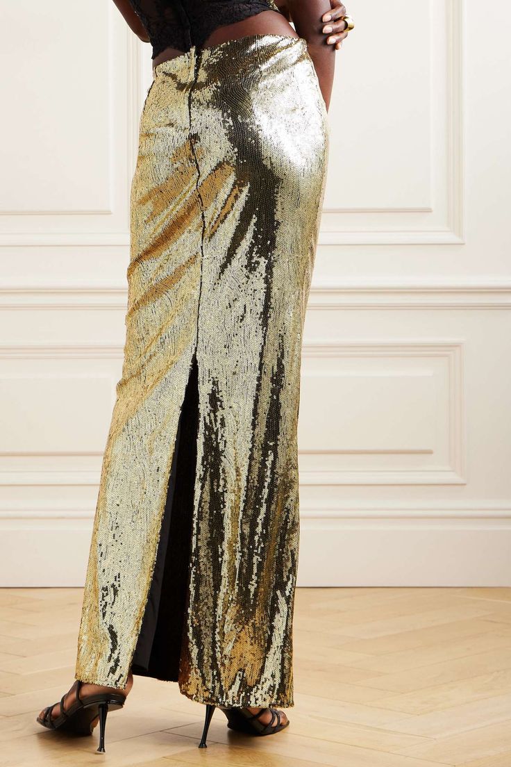 DOLCE & GABBANA Sequined tulle maxi skirt | NET-A-PORTER Uzun Boy, Gala Ideas, Tulle Maxi Skirt, Cotton Maxi Skirts, Gold Skirt, Tulle Midi Skirt, Latest Skirts, Pleated Maxi, Cotton Maxi