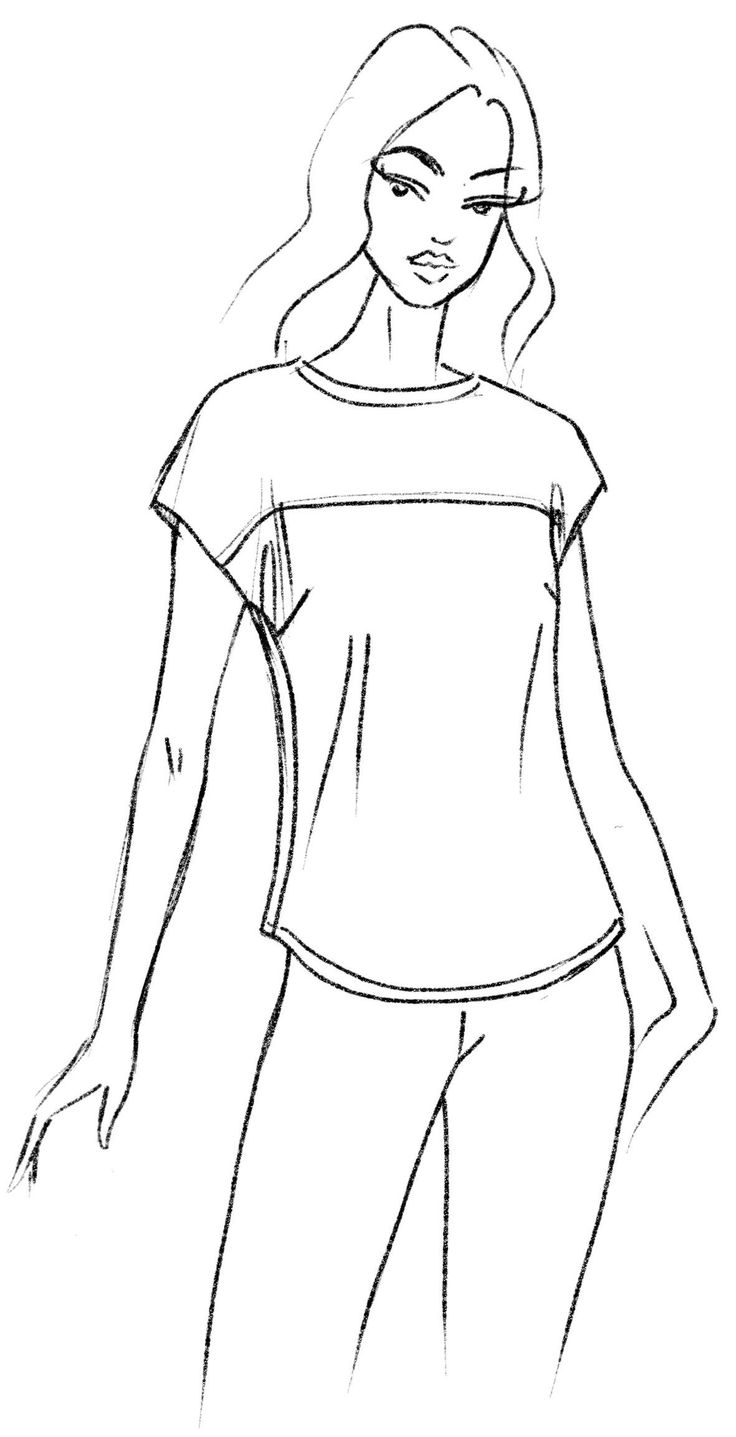 a black and white drawing of a woman's body with her hands on her hips