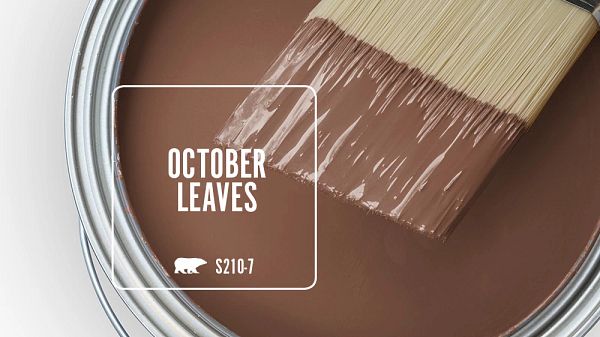 a close up of a paint can with the words october leaves on it