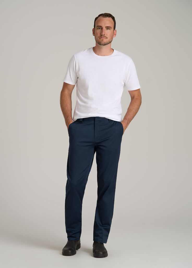 About Our LJ Stretch Twill Work Pants for Tall Men We know how hard it is to find long inseam pants, especially ones with style. That’s why we’ve created these pants for tall men. They’re tailored specifically for guys from 6’3 to 7’1, so they have an extra-long inseam for extra-long legs. Perfect for wearing from the office to the workshop, these men’s tall pants are elevated yet functional. They’re made with a durable tri-blend that’s infused with stretch and naturally wrinkle-resistant. The t Blue Slim Fit Bottoms With Straight Hem, Blue Straight Hem Bottoms For Business Casual, Blue Bottoms With Straight Hem For Business Casual, Slim Fit Straight Hem Blue Pants, Blue Workwear Pants With Five Pockets, Blue Five-pocket Pants For Workwear, Full Length Cotton Pants With 4-way Stretch, Blue Stretch Straight Leg Cargo Pants, Classic Blue Bottoms With Straight Hem