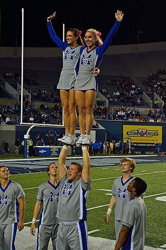 the cheerleaders are doing tricks on the field