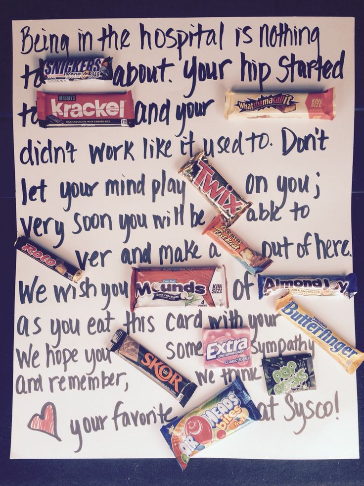 a letter written to someone about their health and some candy bar wrappers on top of it