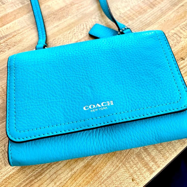 Brand New Without Tags Coach Crossbody Wallet With Detachable Strap, Coach Crossbody Wallet With Removable Pouch, Blue Crossbody Wallet With Mobile Phone Bag, Blue Crossbody Wallet With Cell Phone Pocket, Blue Crossbody Travel Wallets, Blue Leather Coach Wallet, Coach Wallet With Detachable Strap For Everyday Use, Blue Wallets With Mobile Phone Bag For Everyday Use, Blue Wallet With Mobile Phone Bag For Everyday Use