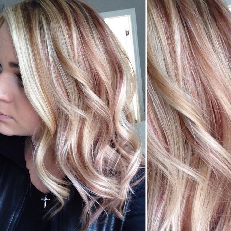 Rose Gold Hair Over Grey, Blonde With Rose Gold Lowlights, Platinum Blonde With Rose Gold, Hair Colour Ideas For Blondes Rose Gold, Blonde Hair Color Ideas With Purple, Hair Colour Ideas For Blondes Highlights, Blonde With Strawberry Blonde Highlights Rose Gold, Blonde Highlights With Pink Lowlights, Red And Blonde Hair Color Balayage