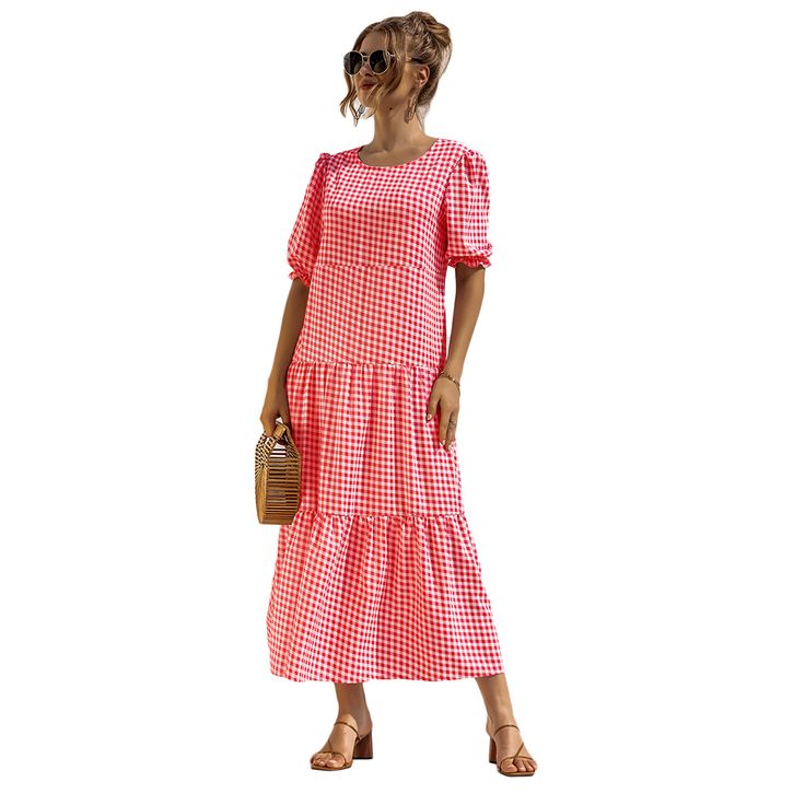 Red Plaid Print Puff Sleeve Maxi Dress Puff Sleeve Maxi Dress, Sleeve Maxi Dress, Maxi Dress With Sleeves, Plaid Print, Red Plaid, Women Dresses, Maxi Dresses, Dresses Maxi, Puff Sleeve